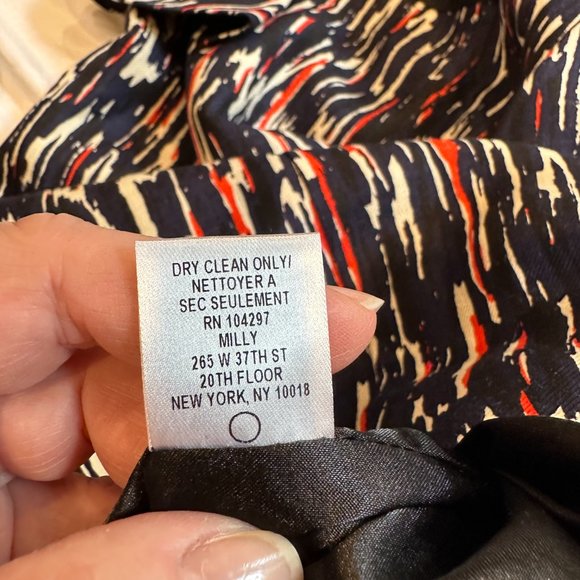 Milly Dress Olivia Silk Linen Sheath Peplum Sleeveless Career Black Red Size 8 - Picture 12 of 12